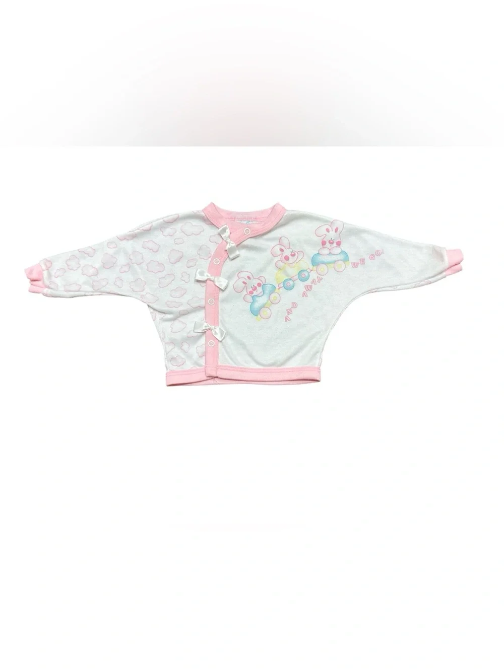 Vintage 90s Babygro Matching Set Shirt and Pants Baby Girl Bunnies Clouds